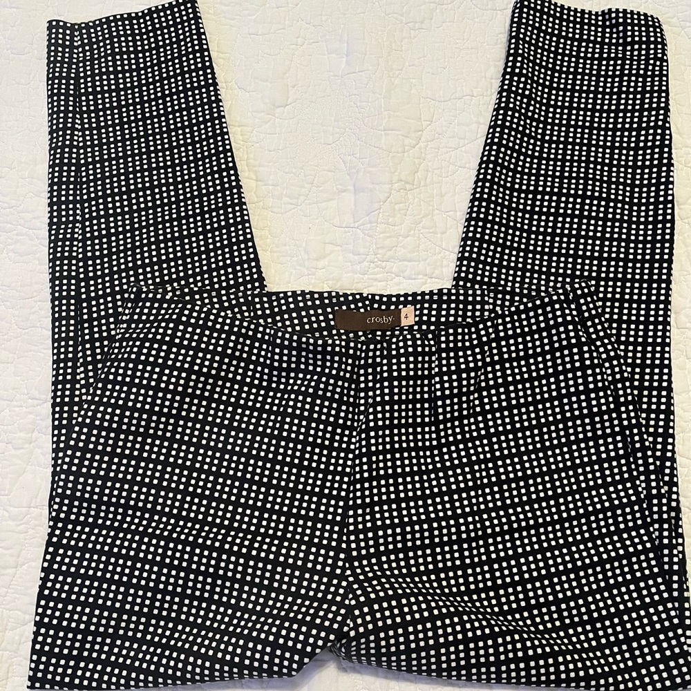 Navy blue and white stretch skinny dress pants